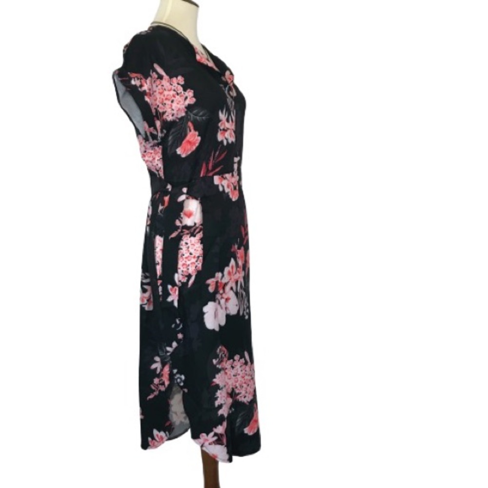 Floral Short Sleeve O-Neck Midi High/Low Side Hem - Picture 6 of 8
